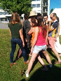 People standing in weird poses