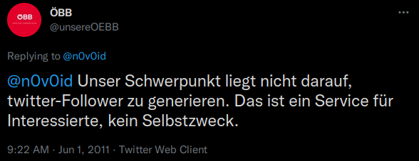 @n0v0id Unser Schwerpunkt liegt nicht darauf, twitter-Follower zu generieren. Das ist ein Service für Interessierte, kein Selbstzweck.