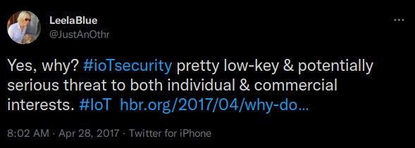 Yes, why? #ioTsecurity pretty low-key & potentially serious threat to both individual & commercial interests. #IoT https