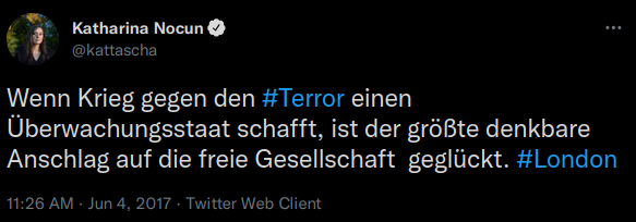 Wenn Krieg gegen den #Terror einen Überwachungsstaat schafft, ist der größte denkbare Anschlag auf die freie Gesellschaft  geglückt. #London