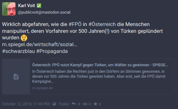 Wirklich abgefahren, wie die #FPÖ in #Österreich die Menschen manipuliert, deren Vorfahren vor 500 Jahren(!) von Türken geplündert wurden 😲 http