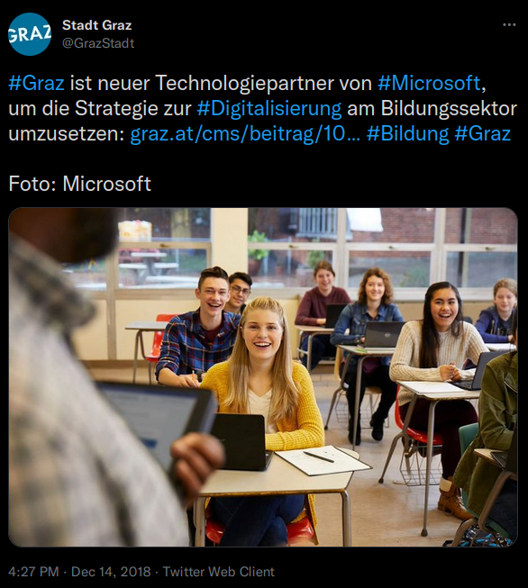 #Graz ist neuer Technologiepartner von #Microsoft, um die Strategie zur #Digitalisierung am Bildungssektor umzusetzen