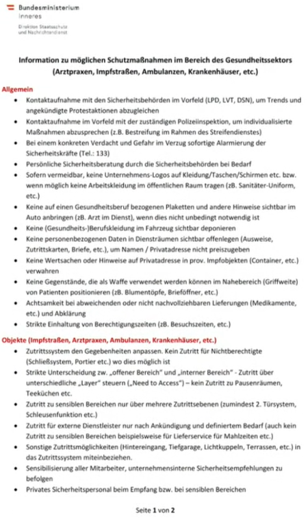 Screenshot der ersten Seite eines Dokumentes, das im ZIB2-Beitrag gezeigt wurde