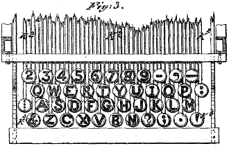 QWERTY typewriter key layout depicted in U.S. Patent No. 207,559, issued August 27, 1878 to Christopher Sholes.