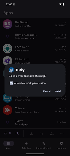 Screenshot with a dialog that reads Tusky